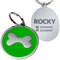 Chapa de Identificación Personalizada para Perros y Gatos – Placa Grabada de Acero Inoxidable con Nombre y Teléfono – Ideal para Mascotas Pequeñas, Medianas y Grandes (Redondo hueso verde 37 cm)