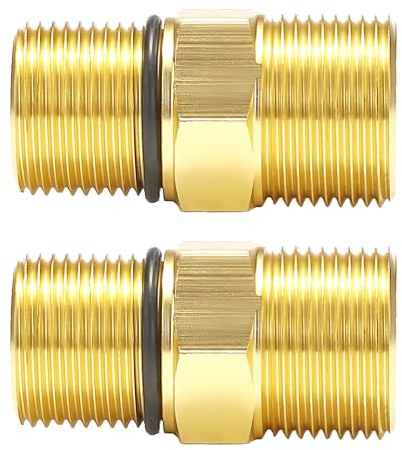 EZALOR Water Outlet Fitting Pressure Washer Pump Parts, M20 to M22 Male | Water Outlet Connector for Axial Cam Power Washer Pumps, Replacement for Simpson Cleaning 7110264, Gold, 2 Pack