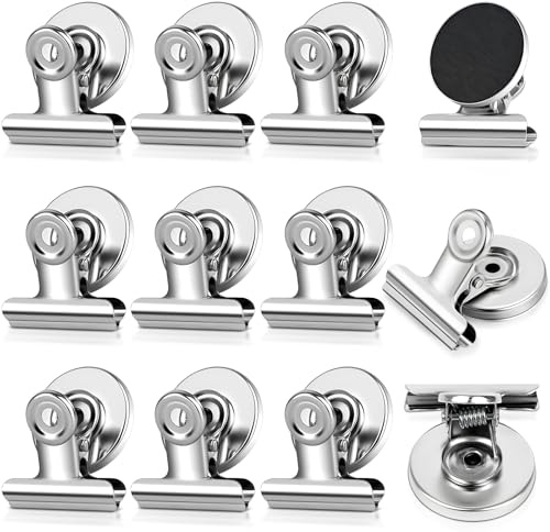 12 Stück Silber Kratzfreie Magnete mit Klammer, Magnetische Clips Stark Magnetklammern Kleine Magnete Kühlschrank, Kratzfreie Magnetische Klammern für Aufkleber, Fotos, Taschen