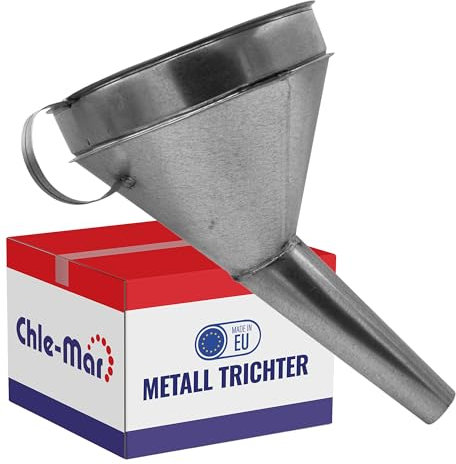 Chle-Mar - Benzin Metall Trichter mit Sieb | Öltrichter Auto & Kfz Einfülltrichter Groß | Robuster Metalltrichter mit Griff | Für Benzin, Motoröl & Technische Flüssigkeiten | Großer Öl Trichter Adblue