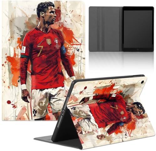 Fußball Tablet Hülle für iPad 9,7 6./5. Generation 2018/2017, Weiche PU Leder Flip Silicone TPU Cover mit Fußball Soccer Fußballspieler 7 Muster Case Verstellbar Stoßfest Ständer Tablet Folio, Sport