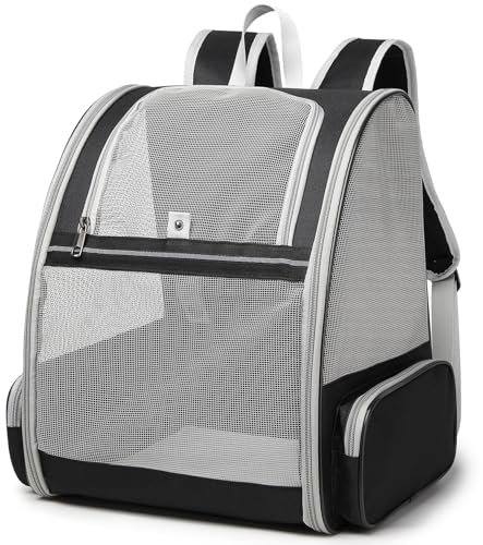 Zaino per Gatti Cani, Contenitore da Trasporto Traspirante, Per Passeggiata Escursione Borsa Leggera ed Elegante con Borsa Portaoggetti, Zaino Traspirante in Grigio, Ottimo Regalo per i propri