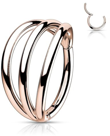Stachelkleid Titan Ring Dreireiher Clicker Piercing Ohr Helix Tragus Medusa Daith Roségold, 1 mm, 8 mm