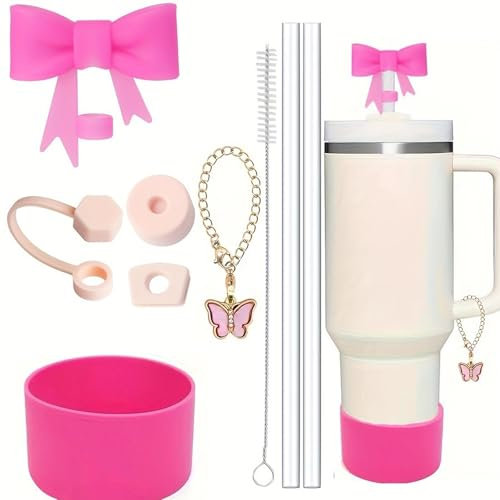 Accessori per tazze Stanley, 9 pezzi a prova di perdite con tappo a cannuccia con fiocco, catena a farfalla, tappi quadrati e rotondi a prova di perdite, 2 cannucce, 1 spazzola per cannuccia e