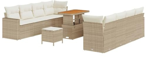 vidaXL Garten-Sofa-Set 11 pcs Beige Poly-Rattan, Garten und Terrasse, Moderne Outdoor-Sitzmöbel, Robustes Loungeset und modulares Sofa für Entspannung