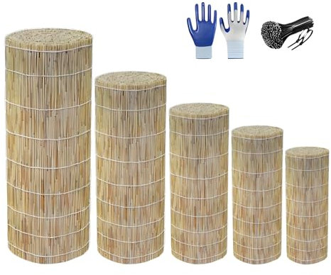 Cannette Bamboo Pelato Recinzione Giardino Esterno 30cm 50cm 60cm 80cm 100cm 120cm 150cm 160cm 180cm Alto per Copertura Recinzione Giardino Ringhiera Balcone in Bamboo(White Wire)