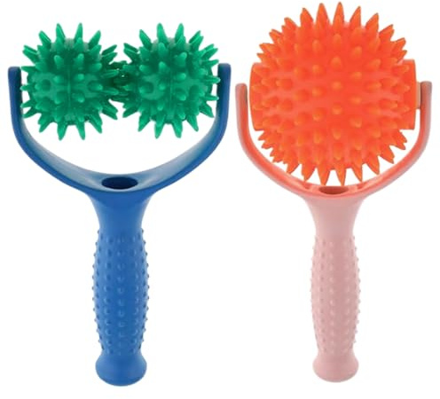 Massage Ball Roller, 2Pcs Non-Slip Spiky Ball with Handle, Pain & Fatigue Relief Roller for Muscle/Leg/Back/Hand