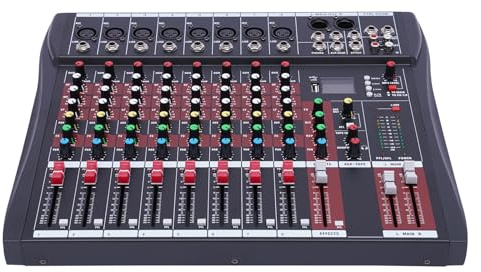 Audio Mixer 8-Channel Professional Mixer Sound Board, USB Connection MP3 Input AC18V*2, Desk System Interface Digital 48V Phantom Power Stereo, Three-band Equalizer