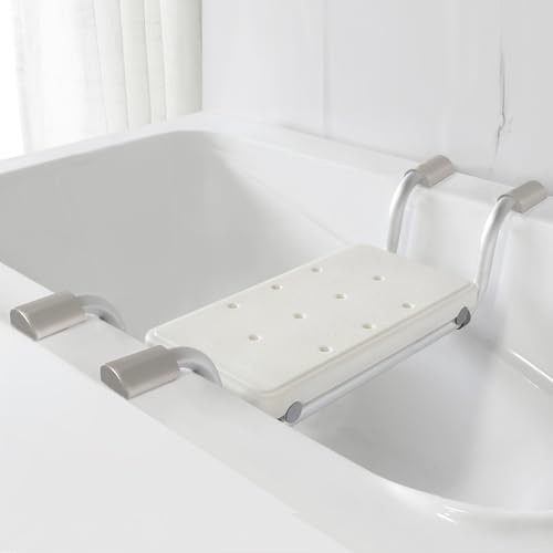 Badewannensitz für Senioren, Duschbank Breitenverstellbar 71-81 cm, Aluminium-Rahmen & Silikonkissen, Rutschfester Duschhocker für Wanneninnenmaß 58-76 cm, Belastbar bis 120 kg - Grau