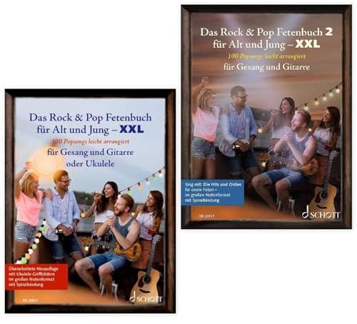 Das Rock & Pop Fetenbuch für Alt und Jung XXL | Band 1 + Band 2 | ED23821 + ED23517 | ISBN 9783795731731 + 9783795724283 | 100 Popsongs für Gesang, Gitarre oder Ukulele | Soundman Gitarrenpleks