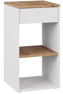 Vicco Nachttisch Dany, Weiß/Goldkraft Eiche, 35 x 65 cm | mit 1 Schublade, zur Aufbewahrung von Büchern und Zeitschriften geeignet
