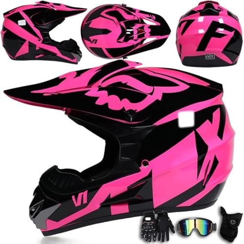 Casco de Motocross con Gafas máscara y Guantes Casco Integral para Motocicleta Todoterreno para Exteriores Cross Country Bicicleta de montaña para Hombres Mujeres Adolescentes Adultos