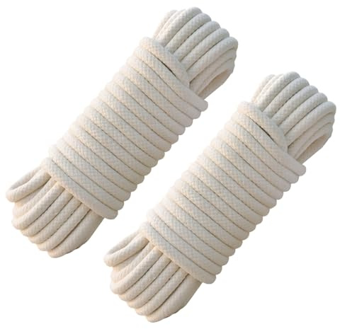2PCS 10M*6mm Washing Line Rope,Braided Cotton Clothes Lines for Outside,Heavy Duty,Thick,Tear Resistant,Multipurpose Pulling Force Rope