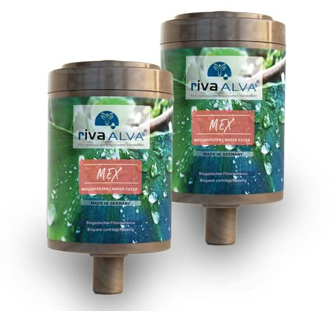 rivaALVA MEX 2in1 Wasserfilter Ersatzkartusche 2er-Set mit bioganischen Kartuschengehäuse - Made in Germany - filtert effektiv Mikroplastik und PFAS