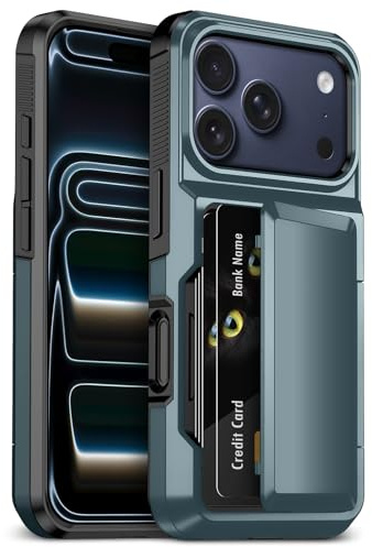 Vunake für iPhone 17 Pro Hülle mit Kartenfach, Max 5 Karten, Hard PC Silikon Wallet Schutzhülle Stoßfest Handyhülle für iPhone 17 Pro Case 6,3 Zoll, Marineblau