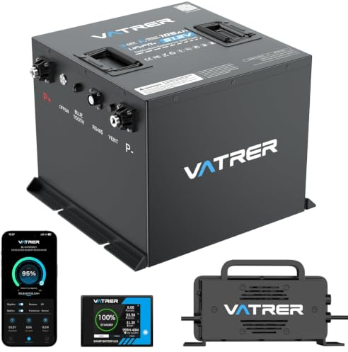 VATRER POWER 48V 105Ah LiFePO4 MINI Batterie für Golfwagen, Metallgehäuse | 200A Smart BMS·Touchdisplay·Ladegerät mit Abschaltautomatik·4000+ Zyklen·Golfwagen&Elektro-Bootsmotoren