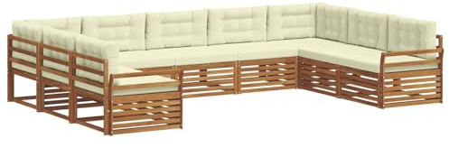 vidaXL Sofagarnituren 9 pcs Natur und Creme Massivholz Akazie, Gartenmöbel, modernes Outdoor-Sofa, Robustes Set, Lounge-Sitz, Terrasse, Komfort für Dein Zuhause