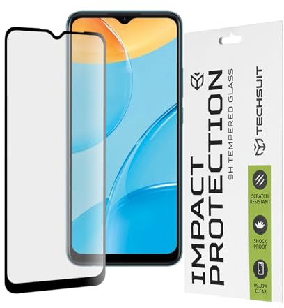 Techsuit Displayschutzfolie für Oppo A15, A15s, A16, A16s, A54s Gehärtetes Glas mit 9H Härte, Vollständige Abdeckung, Stoßschutz, Oleophobe Beschichtung, Anti Fingerabdruck, 111D Full Glue