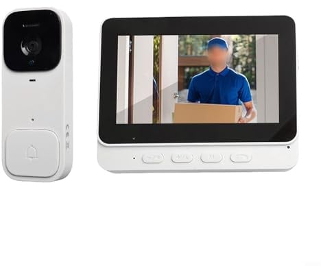 Campanello per video intelligente con display da 4,3 pollici, citofono wireless con telecamera HD bidirezionale per kit di sicurezza domestica alimentato audio nero (bianco)