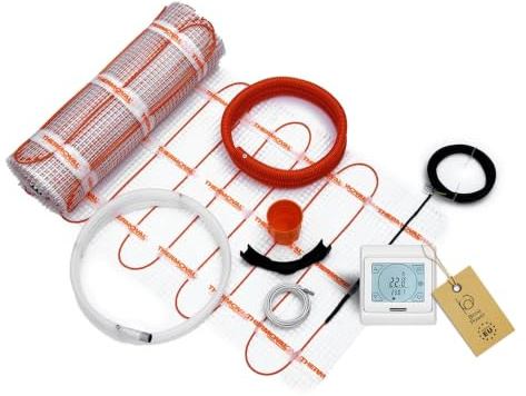 Elektrische Fußbodenheizung Heizmatte 1 m² - 170 W/m² - Dünnbett Heizmatte für Fliesen, Bad, Küche & Dusche - Barrierefrei, Selbstklebend & Bodenheizung Set Hochwertig