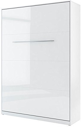 Mirjan24 Schrankbett Concept Pro I Vertical, Wandklappbett inkl. Lattenrost, Bettschrank, Wandbett, Schrank mit integriertem Klappbett, Funktionsbett (140x200 cm, Weiß/Weiß Hochglanz)