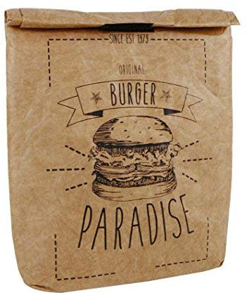 MIK funshopping Pausenbrot-Tasche, Braune Lunchbag isoliert kalt oder warm, Kühltasche mit Klettverschluss, thermische Tasche (Lunchbag Time to Lunch)