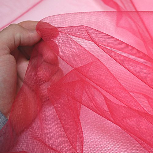 TOLKO Tüll feiner Netzstoff | uni Tüllstoff als Deko-Stoff zum Nähen, Dekorieren und Basteln | Durchsichtig Hauch Zart | 300cm breit Meterware für Vorhang Kleid Hochzeit Party Deko (Himbeer Rot)