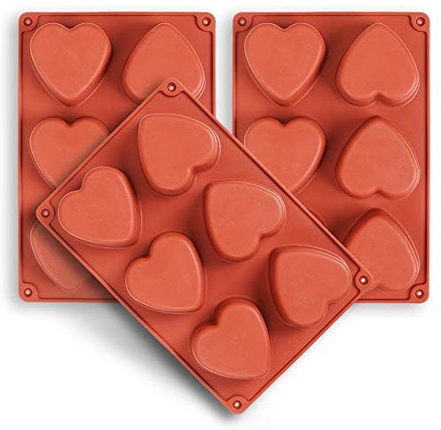 homEdge 6-Cavity Heart Silikonform, 3 Packungen Herzform zur Herstellung von handgemachter Seife, Schokolade, Seifenkerzen und Jelly-Brown