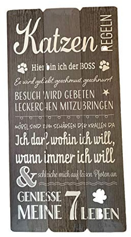 Wandbild Katzen Regeln Planken-Optik braun, Bedruckt, aus MDF/Papier.