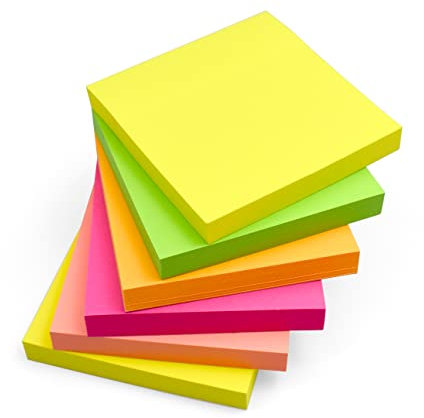 Post it Sticky Notes Bright | Quadratische Form Sticky Pads | To-Do-Liste | Notizblöcke für Zuhause, Büro und Schule | Memo-Blöcke | Packung mit 6 | 76 mm x 76 mm 100 Blätter pro Block