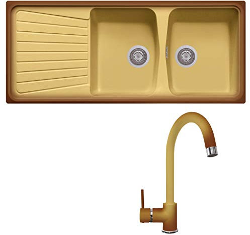 Évier composite deux baignoires Plados SP1162 + mélangeur PETRAMIX (Terre de France)