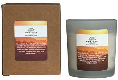 Heilkräuter Manufaktur Bio-Heil-Kräuter-Kerze für Harmonie und Liebe - mit ätherischen Ölen der Wildrose und weiteren Heilkräutern. Im Glas mit Geschenkkarton