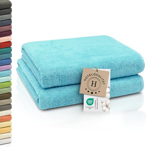 ZOLLNER 2er Set Badetücher - weiche und saugstarke Duschtücher - waschbar bis 95°C - Baumwolle - 100x150 cm in azurblau