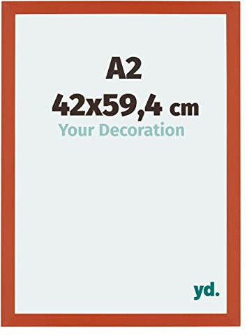 yd. Bilderrahmen DIN A2 42x59.4 cm Orange - MDF Rahmen Mura | Your Decoration, Acrylglas aus Kunststoff, Wandmontage, Geeignet für Fotos, Poster und Puzzles, Made in Holland