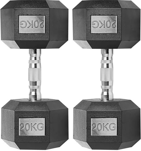 Gallant 20kg Dumbbell Pair - Rubber Encased Cast Iron Hex Dumbbells - Weights Dumbbells Set for Men & Women, Weight Lifting Strength Training Equipment Home Fitness Gym Weights (2 x 20kg)