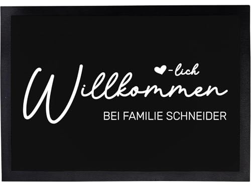 Manilu Personalisierte Fußmatte 60x40cm | mit eigenen Namen | Geschenkidee für Paare & Familien | zum Einzug oder Richtfest | rutschfest | Herzlich Willkommen