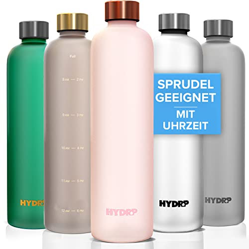HYDROP Gourde de 1 l,Convient pour le sport, le travail et les déplacements,Bouteille d'eau de 1 l,Convient pour les boissons gazeuses,Gourde avec heure comme rappel de boisson