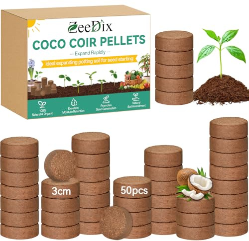ZeeDix Kokos Quelltabletten mit Nährstoffen – Ideal für Anzucht & Stecklinge von Gemüse bis Zimmerpflanzen, Quelltabs aus Kokoserde (30mm 50 Stück)