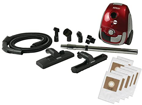 Atrix Portable Canister Vacuum AHSC1, Lil Red-Aspirapolvere Portatile con Filtro HEPA da 2 Litri e Motore a velocità variabile, Rosso, Premium Bundle
