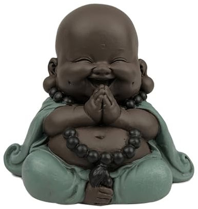 Estatua Boudha Rieur - Decoración Zen y Feng Shui - para Crear un Ambiente Relajante y Espiritual - Idea de Regalo Original - Ancho: 9 cm - Color: Verde y Marrón - Zen'Light