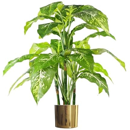 Leaf 100cm Large Fox's Aglaonema Realistic Tree Artificial Plant with Gold Metal Planter