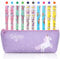 OFFCUP Einhorn Stifte Set, Unicorn Federmappe mit 10 Gelstifte, Geschenke für Mädchen und Jungen, Schreibwaren Set für Geburtstag, Lila