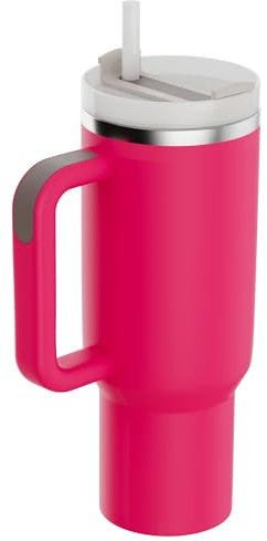 YOUEXPERT Vaso de 1,200 ml con popote y tapa, vaso aislado de acero inoxidable, taza de coche, deportes al aire libre, regalo de viaje, botella de agua termo de 1200 ml (rojo rosa), 40oz rose red