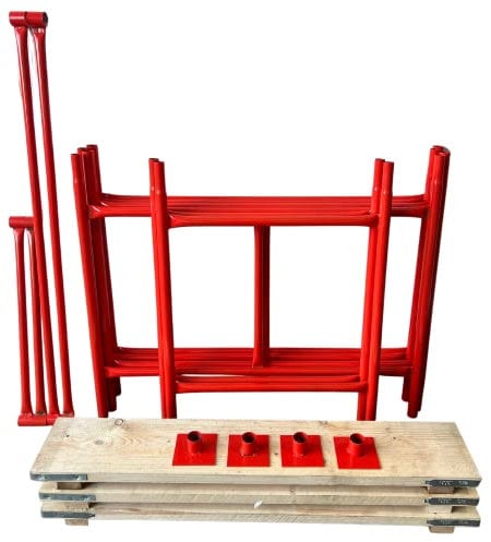 HILL TOP FABRICATIONS CO (1998) LTD - Scaffolding Tower with Scaffolding Boards 3.5 Meters (11'6) Working Height 4x2'6 Base Size. Steel & Polyester Powder Coated (PPC) High Quality Durable Finish.