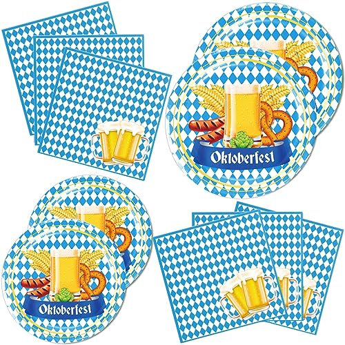 Frerand 48-teiliges Oktoberfest-Partyzubehör-Set beinhaltet 24 Oktoberfest-Teller, 24 Servietten für das bayerische Bierfest, Party-Dekoration