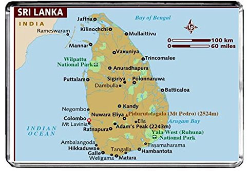 CALENDARMAN Kühlschrankmagnet mit Sri Lanka-Karte, Rechteckig, Acryl, Small, 1 stück
