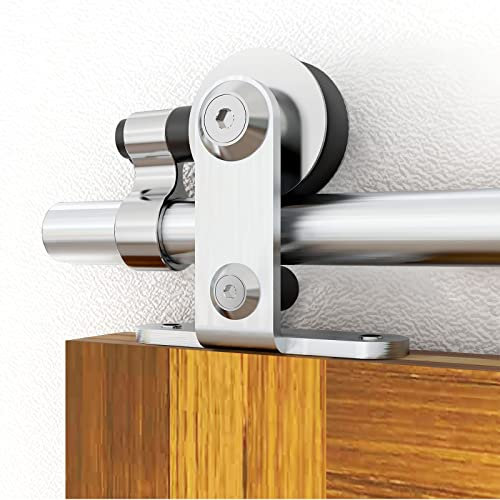 WOLFBIRD 7FT/213CM Sliding Barn Door Hardware Kit for Double Wood Door Stainless Steel Sliding Door Track - T Style