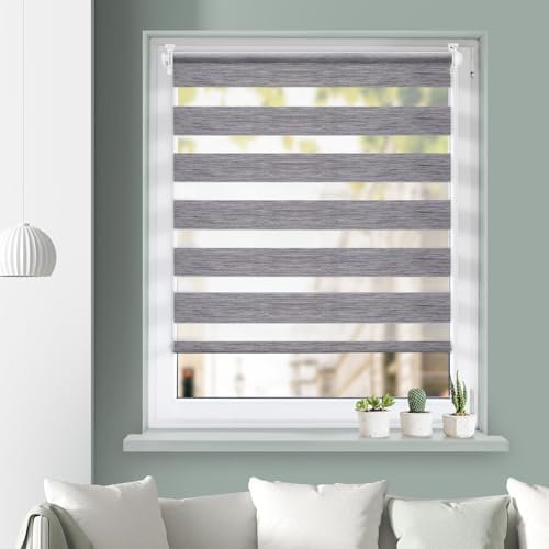 Grandekor Doppelrollo Klemmfix ohne Bohren Marmor Grau 90x200cm(Stoffbreite 86cm) Fenster Rollos für innen Klemmrollos Duo Rollos für Fenster ohne Bohren mit Bohren Privatschutz UV-Schutz Zebrarollo