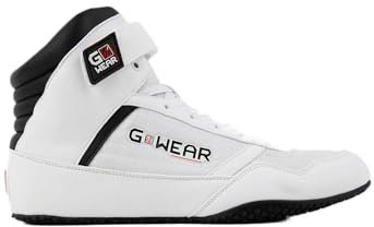 Gwear Classic High Tops - Bodybuilding und Fitness Schuhe mit Logo leicht bequem perfekt für Gym Sport Krafttraining (weiß / schwarz, EU Schuhgrößensystem, Erwachsene, Numerisch, M, 39)
