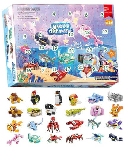 Weihnachts-adventskalender 2023 Mit Meerestier-bausteinspielzeug 24er-Pack Weihnachts-Countdown-Kalender Für Kinder Teenager Jungen Und Mädchen Adventskalender 2023 Für Kinder